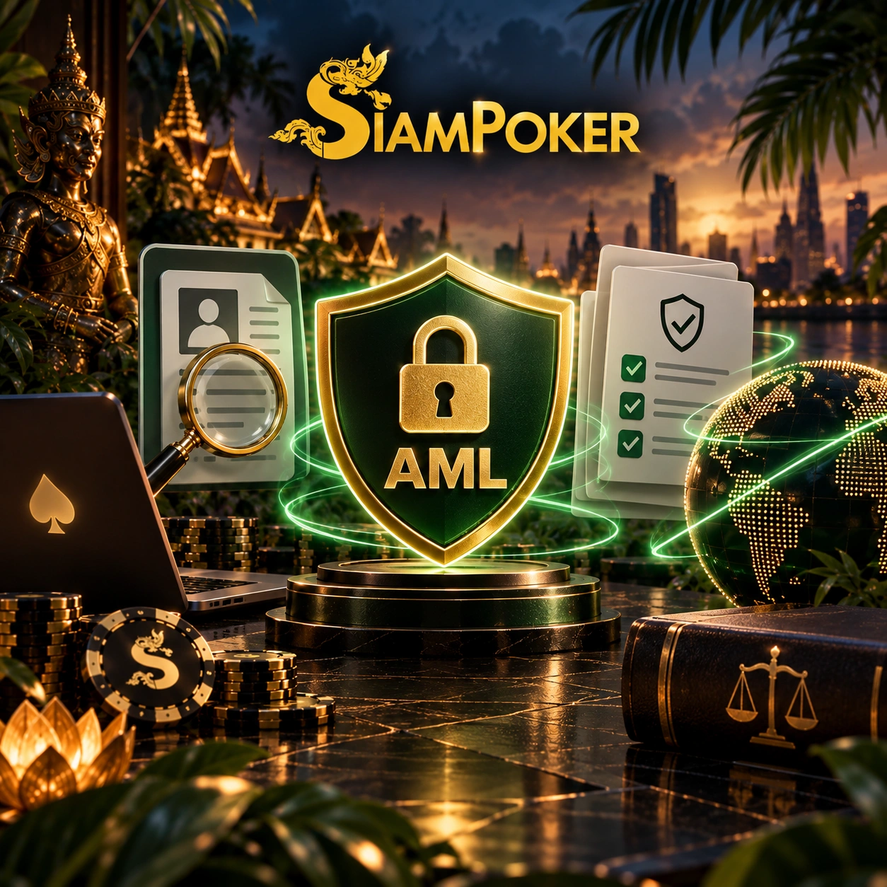 siampoker AML documents and temples in the background